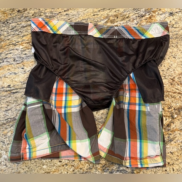 Old Navy Mens XL Swim Board Shorts Mesh Lined Orange Plaid Cargo Pocket Swimsuit - Picture 5 of 10